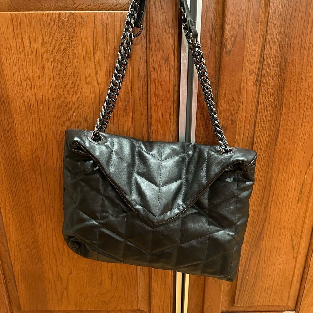 Sondra Roberts Black Quilted Shoulder Bag with Chain Straps - Picture 2 of 5